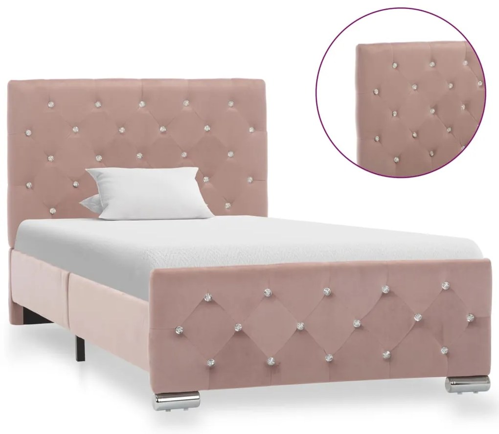 Estrutura de cama 90x200 cm veludo rosa