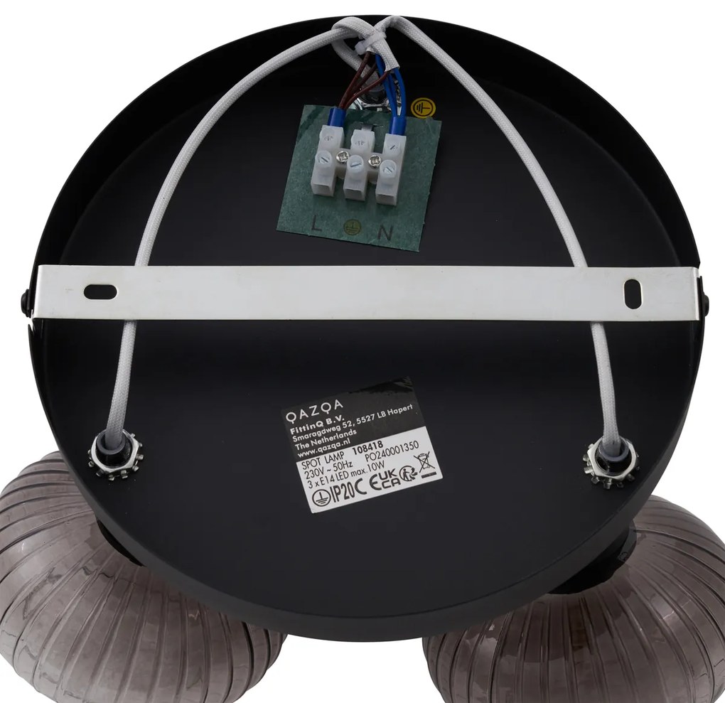 Candeeiro de Teto Moderno Preto com Vidro Fume Redondo 3 Luzes - Teddy