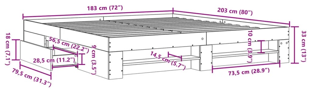 Estrutura de cama sem colchão 180x200 cm sonoma cinzento