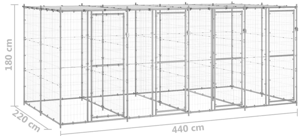 Canil de exterior com telhado 9,68 m² aço galvanizado