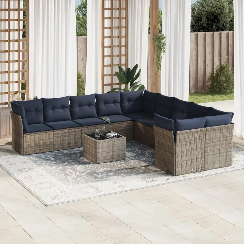 vidaXL 11 pcs conjunto sofás de jardim c/ almofadões vime PE cinzento