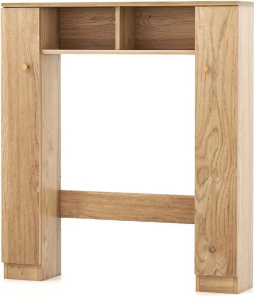 Estante para sanita Organizador de casa de banho com 2 portas e 2 compartimentos abertos 87,5 x 18 x 98 cm Natural