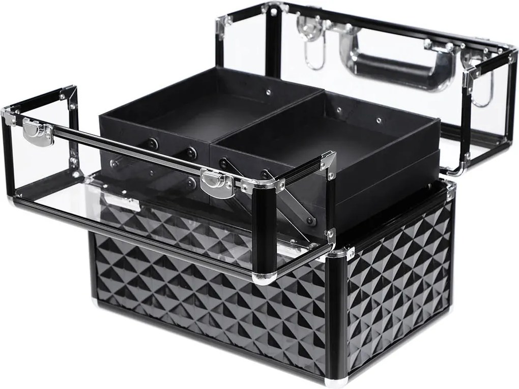 Mala de cosméticos 30 x 23,5 x 20 cm preta e transparente