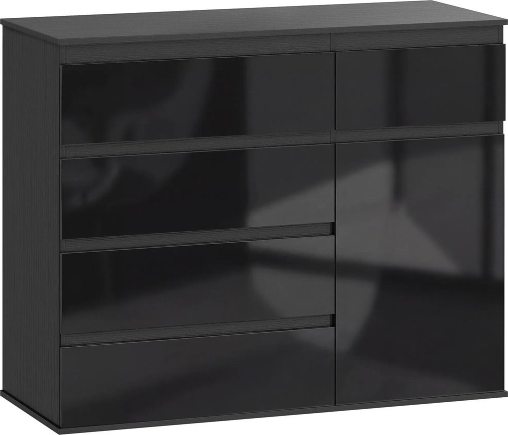 HOMCOM Aparador moderno, Aparador com 5 gavetas, prateleira ajustável, porta com fechamento suave, Preto alto brilho | Aosom Portugal