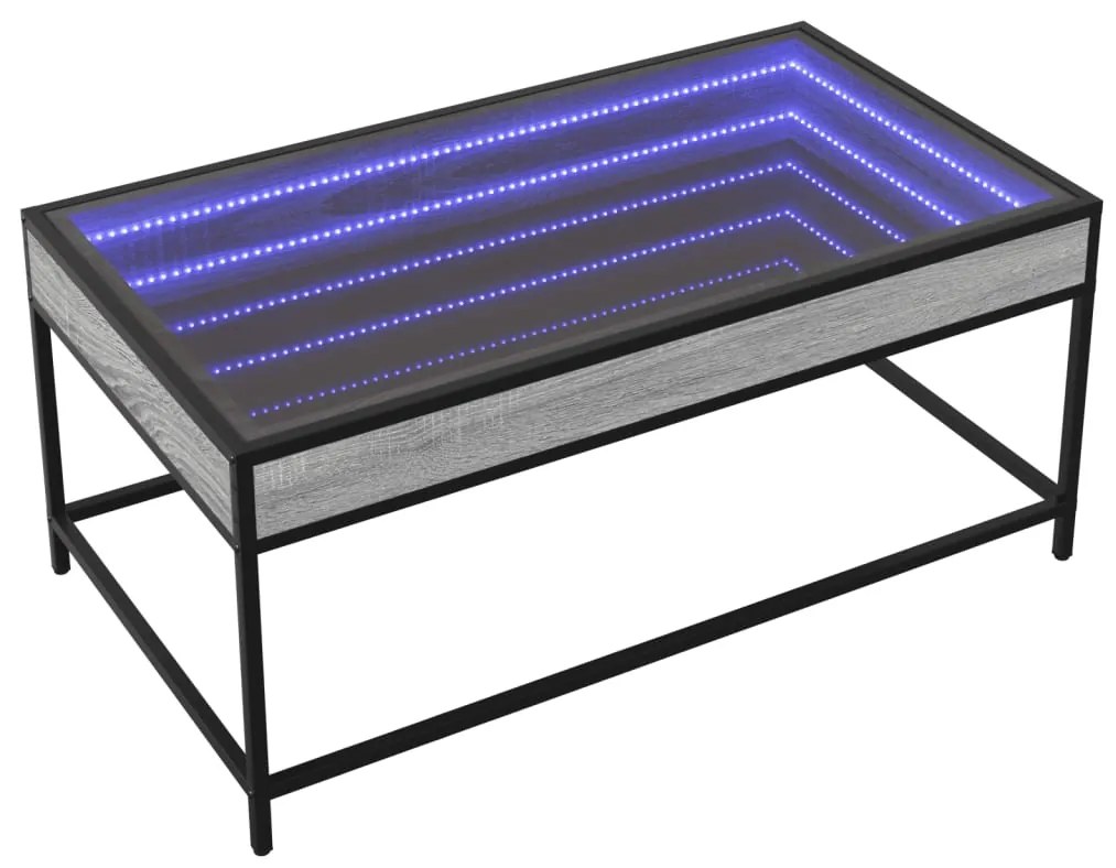 Mesa de centro luzes LED Infinity 90x50x41 cm cinzento sonoma