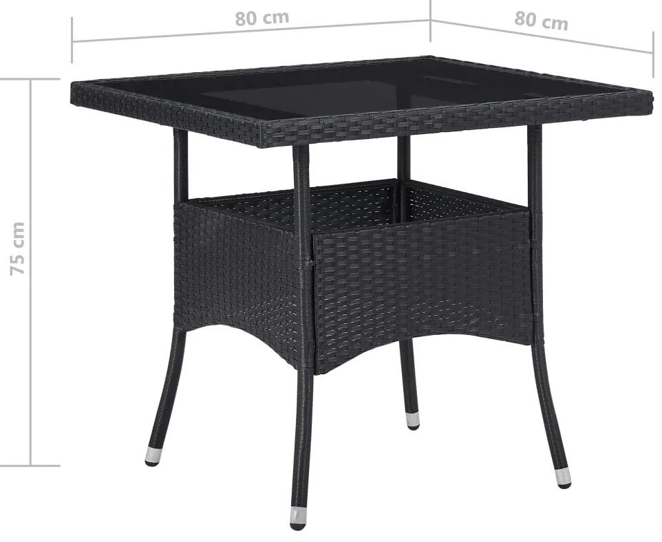 5 pcs conjunto de jantar para jardim vime PE e vidro preto