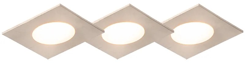 Conjunto de 3 focos embutidos quadrados em aço com LED IP65 - Simply