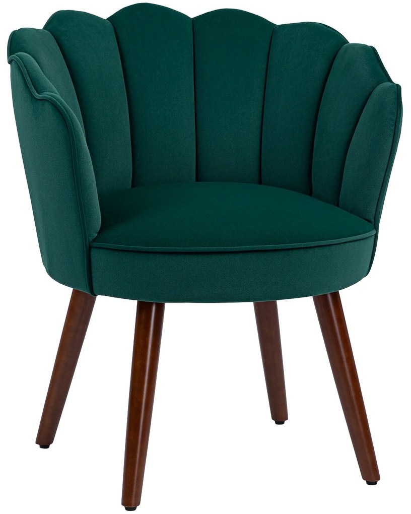 HOMCOM Cadeira Concha Cadeira de Sala Quarto com Encosto e Almofada Aspecto Veludo Pés em Madeira de Hévea Verde | Aosom Portugal