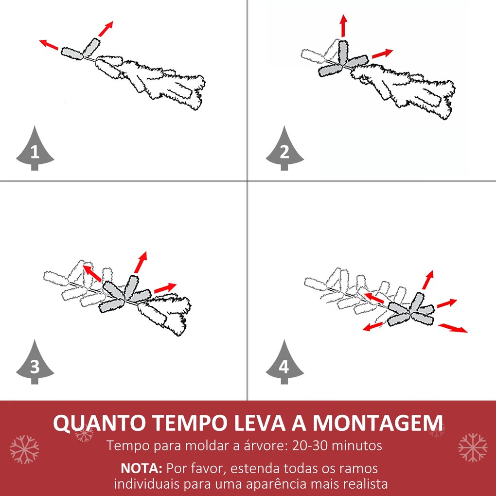 Árvore de Natal Artificial Altura 150cm Ignífugo com 502 Ramos 150 Luzes LED IPX2 8 Modos Folhas de PVC Base Dobrável e Suporte Metálico Decoração de