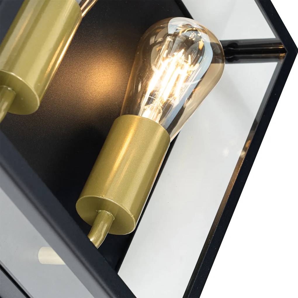 Candeeiro de parede exterior preto e latão 2 luzes - Rotterdam