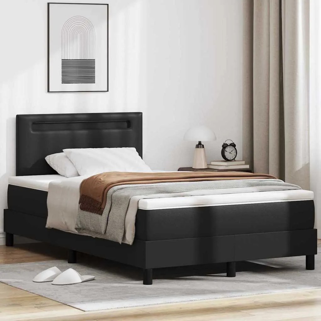 vidaXL Cama Box com colchão Preto 120 x 190 cm Couro sintético