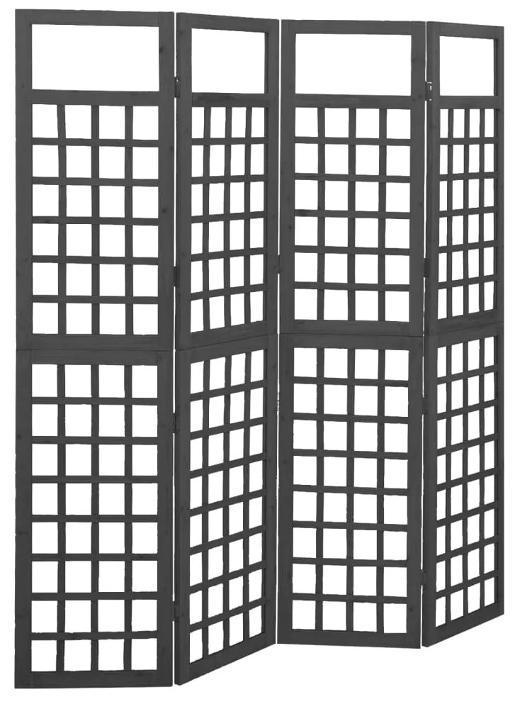 316483 vidaXL Biombo/treliça 4 painéis madeira abeto maciça 161x180 cm preto