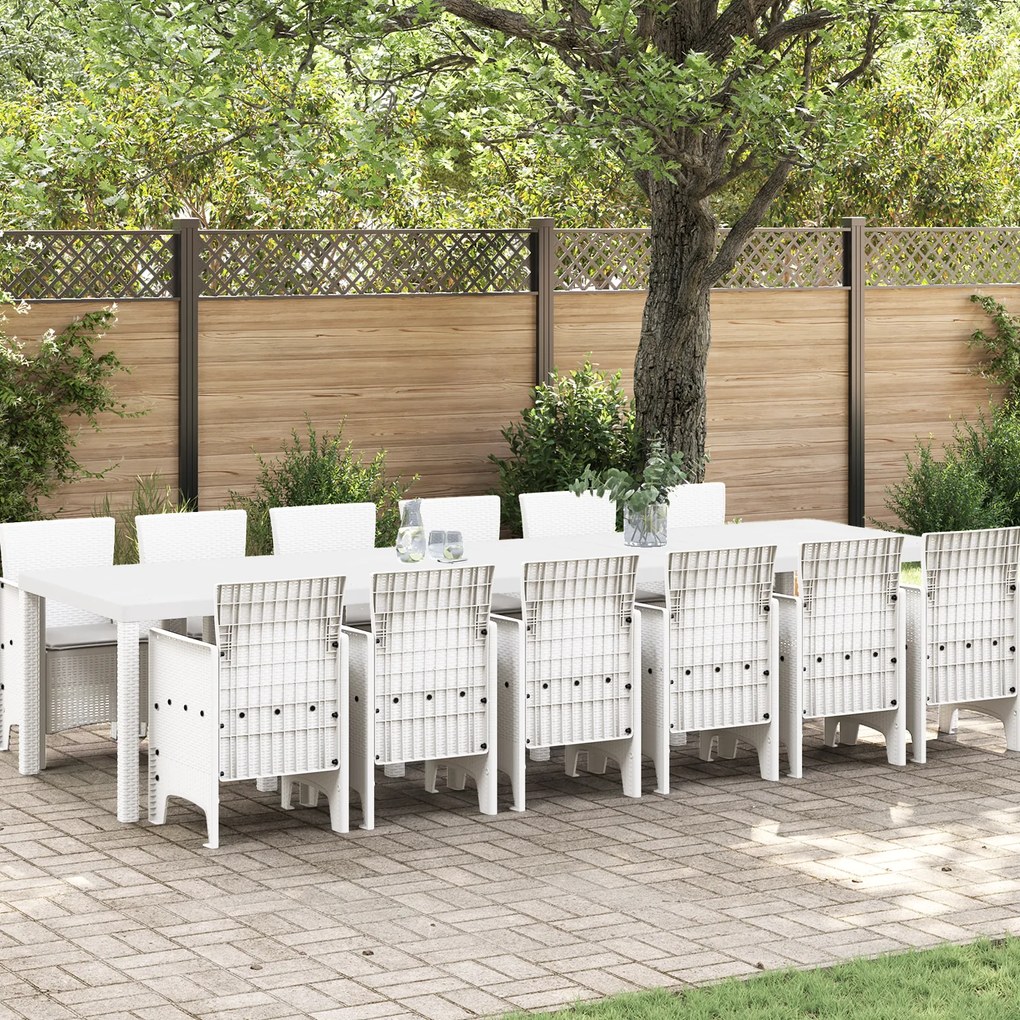 Conjunto de Jantar para Jardim vidaXL com Almofadas Brancas de Rattan Polido, 13 Peças