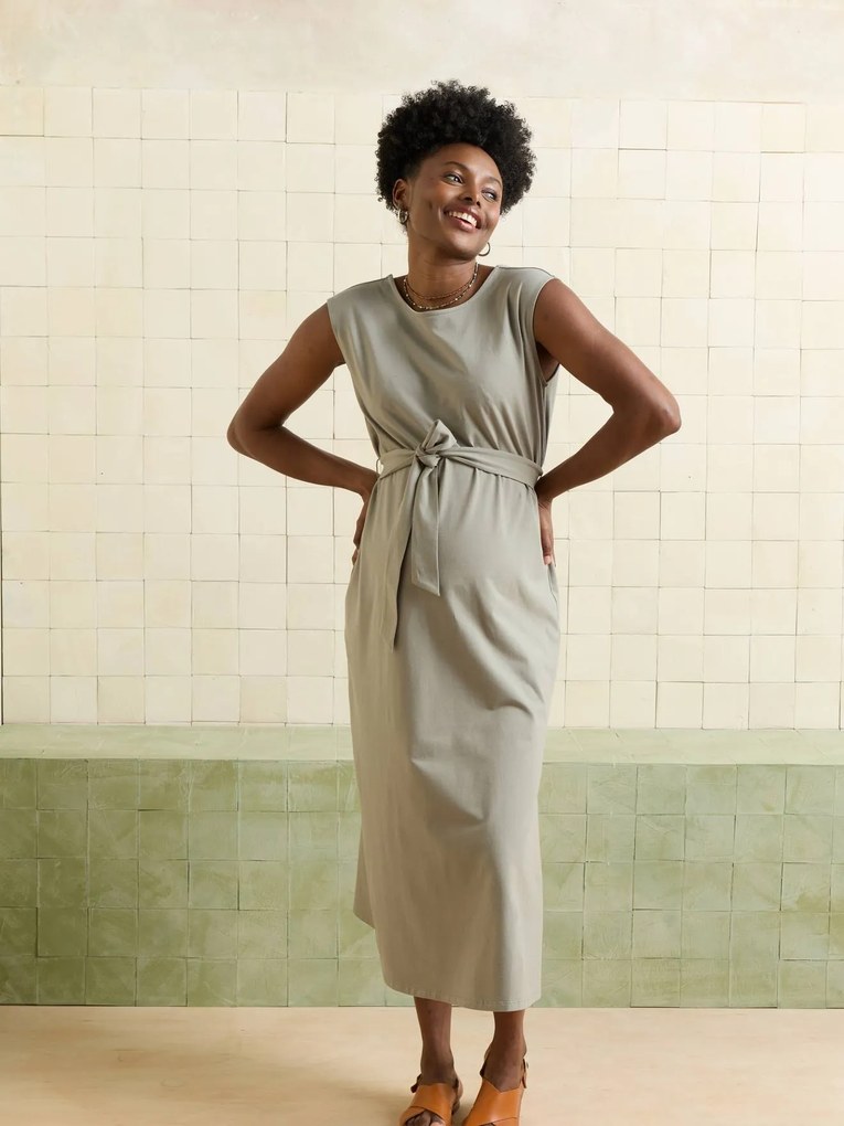 Vestido sem mangas de gravidez caqui