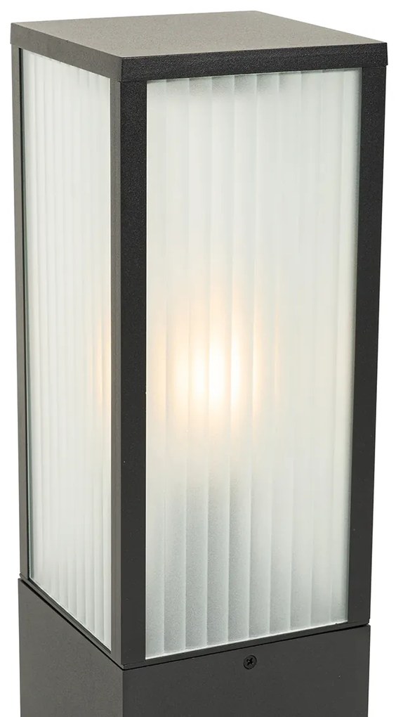 LED Candeeiro de parede exterior inteligente preto com vidro canelado 40 cm incl. Wifi A60 - Charlois Moderno