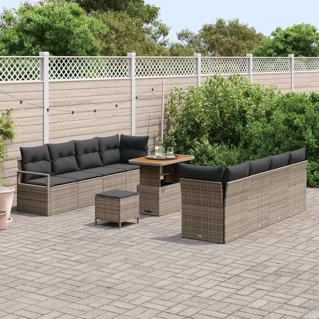 Conjunto de Sofás de Jardim de 11 Peças com Almofadas Cinza Rattan Pol