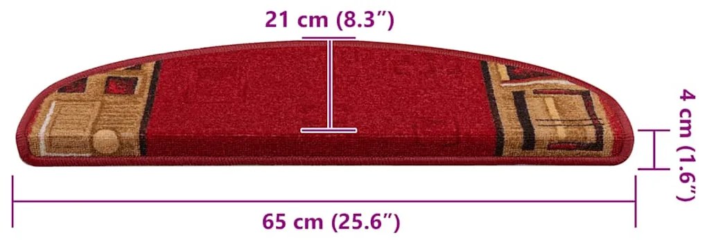 Tapetes de escadas adesivos 10 pcs 65x21x4 cm vermelho