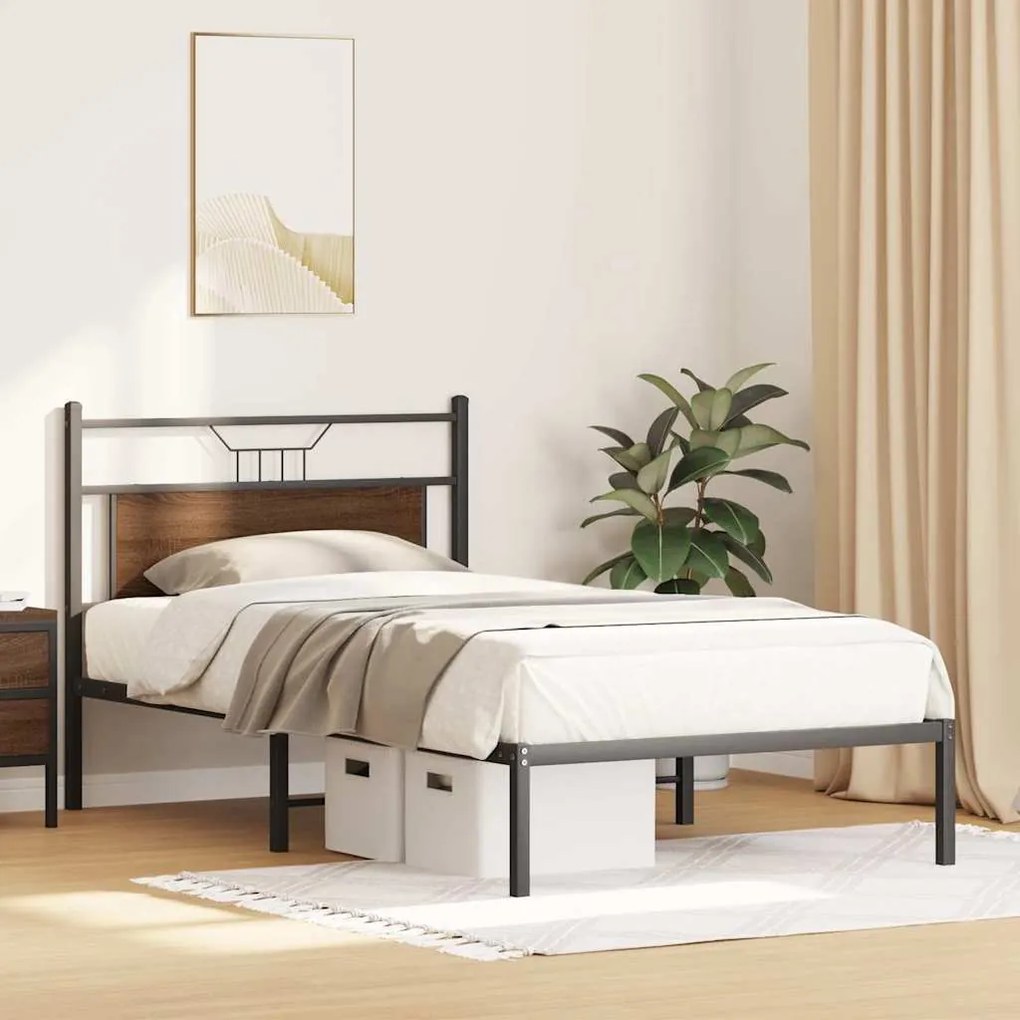Estrutura de cama sem colchão 107x203 cm carvalho castanho