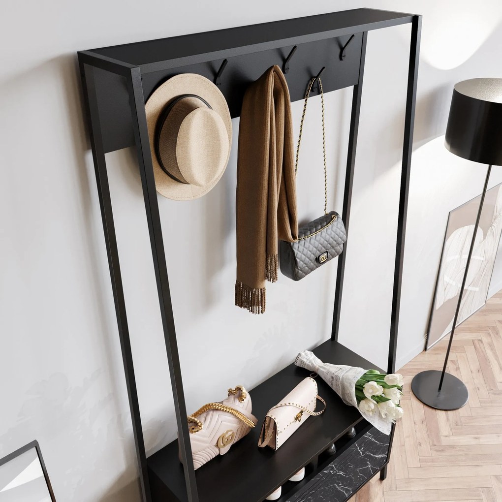 Hall Stand Devin – Preto Mármore – 94x180x35,3 cm