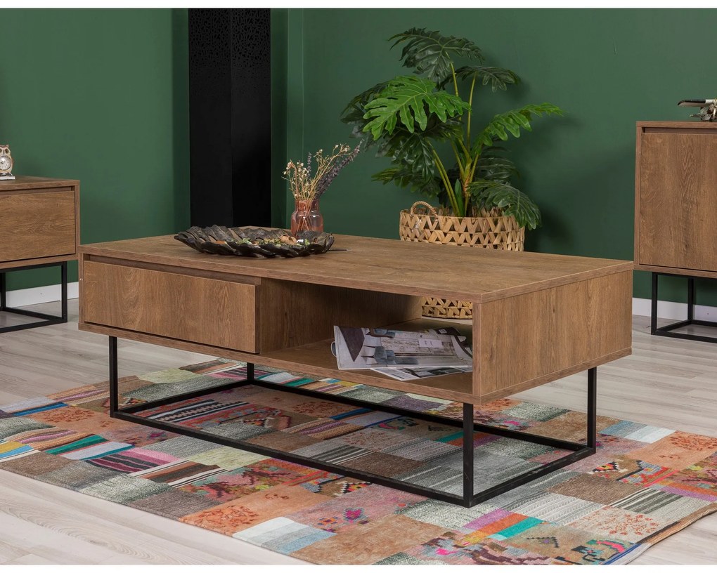 Conjunto de Mobiliário de Sala de Estar Laxus – Nogueira Preta – TV: 1