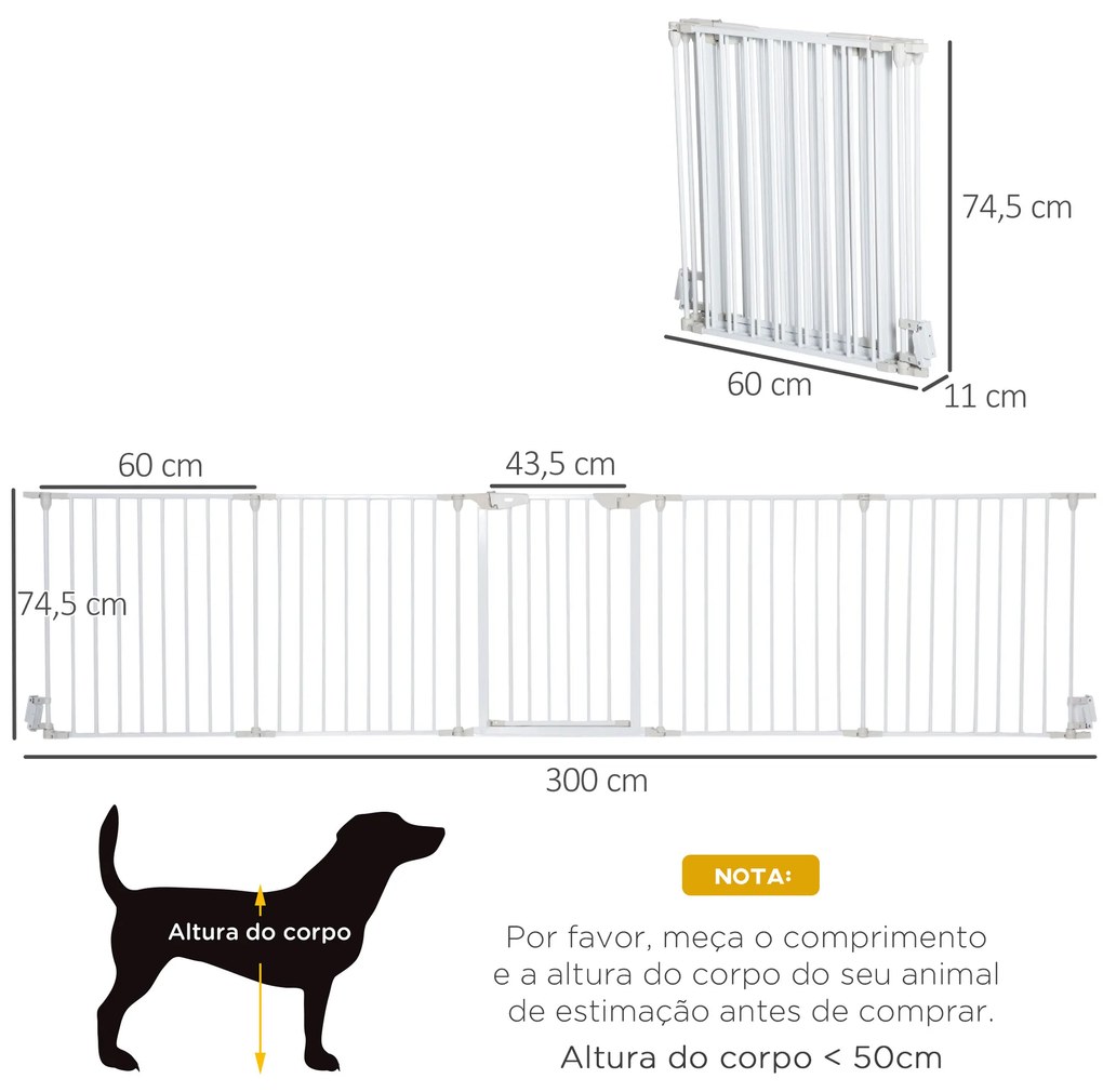 Barreira de Segurança para Animais de Estimação Barreira Dobrável de 5 Painéis com Fechadura Inteligente 300x74,5 cm Branco