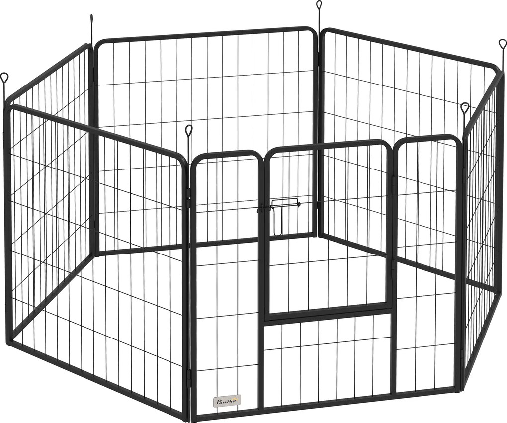 PawHut Parque Animais Parque para Cães 6 Painéis de 80 cm de Altura Cercas para Cães de Aço Dobrável com Porta para Interior Preto | Aosom Portugal