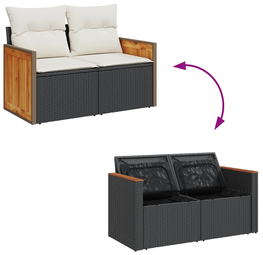 Conjunto de Sofá de Jardim vidaXL 10 peças com Almofadas Vime Preto Ac