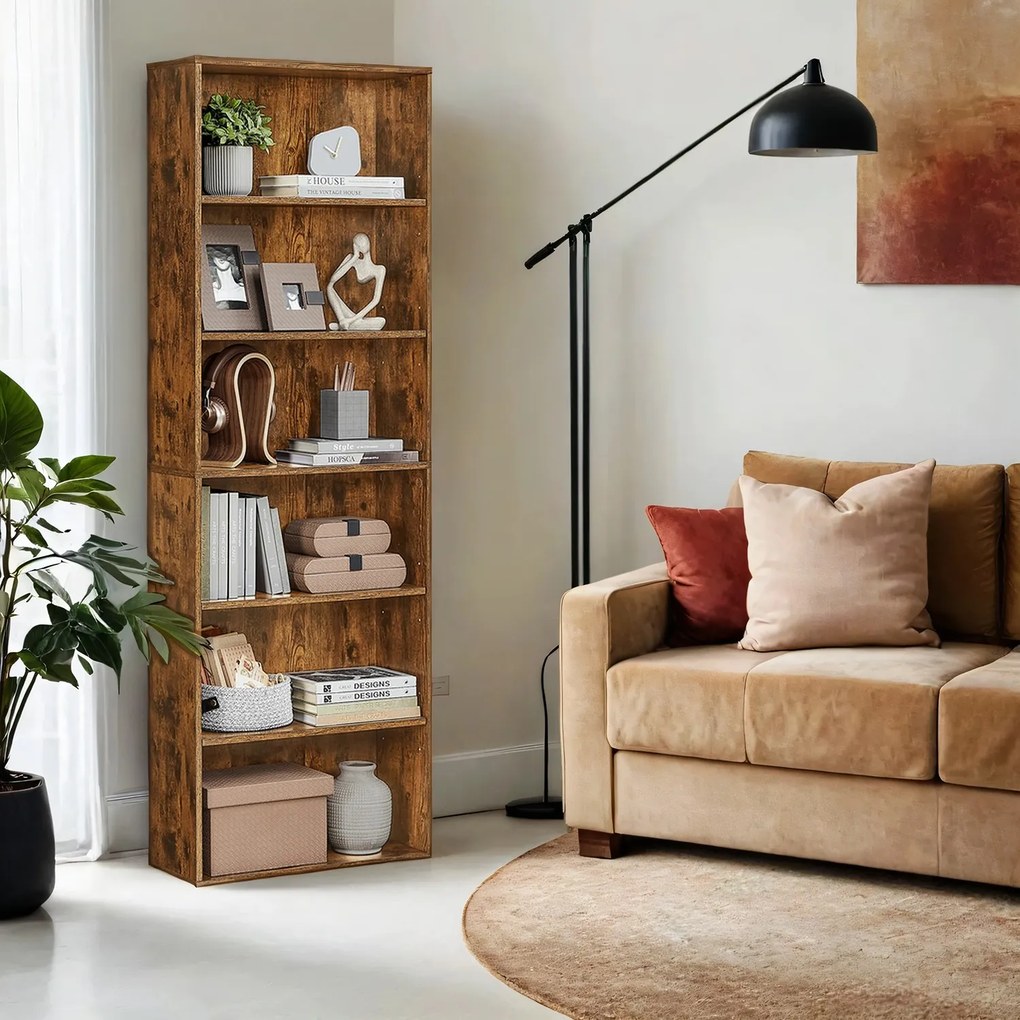 Estante de 6 prateleiras em estilo escandinavo, para sala de estar 24 x 60 x 178,5 cm castanho