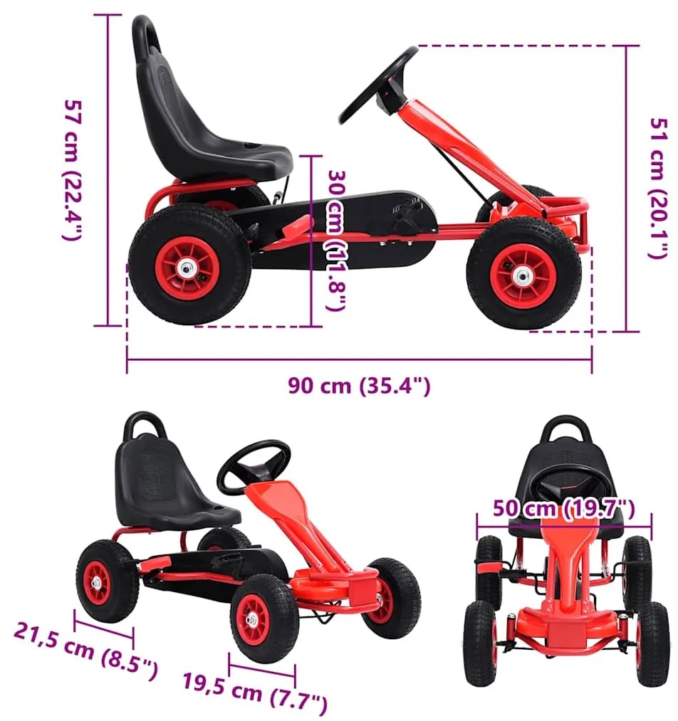 Kart a pedais com pneus pneumáticos vermelho