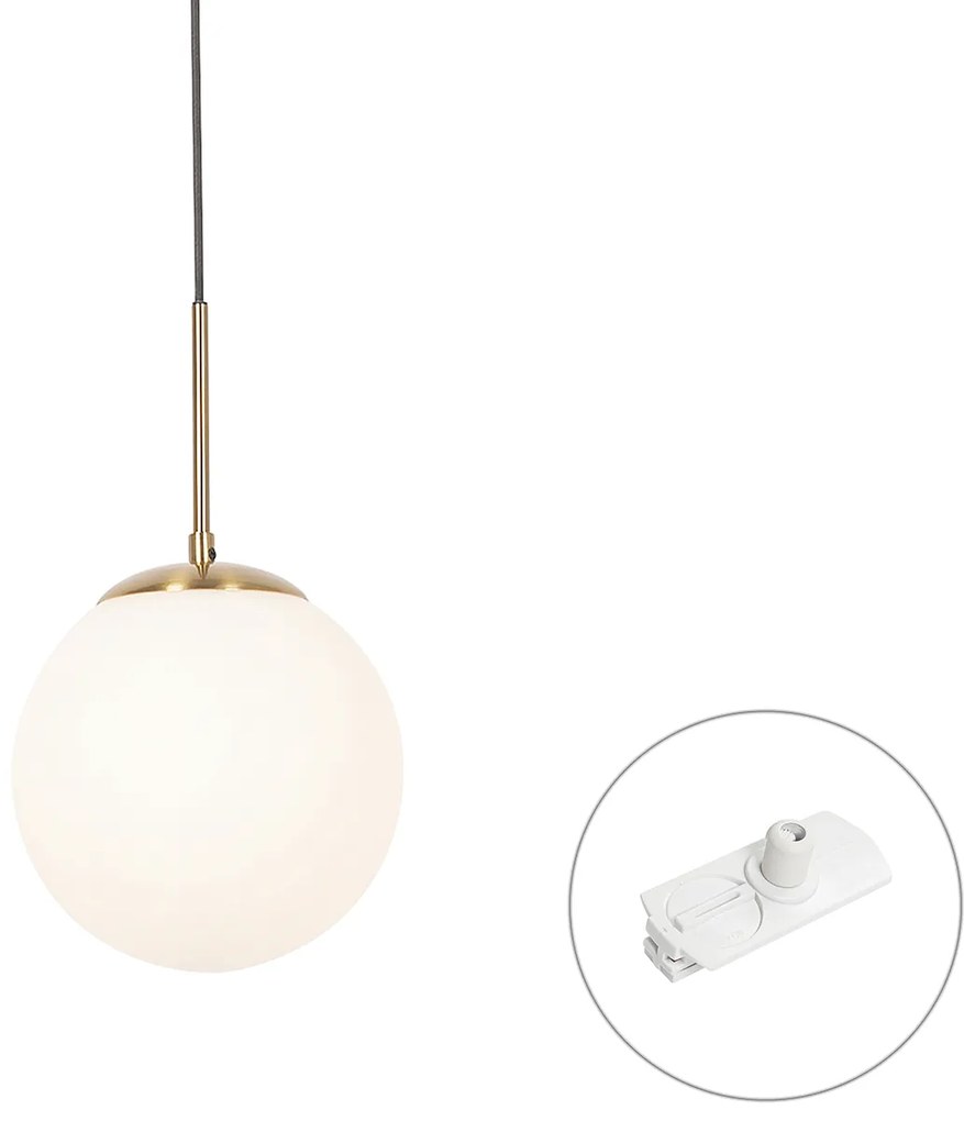 Candeeiro suspenso Art Deco dourado com vidro opalino incl. adaptador de calha branco monofásico - Iconic Flore