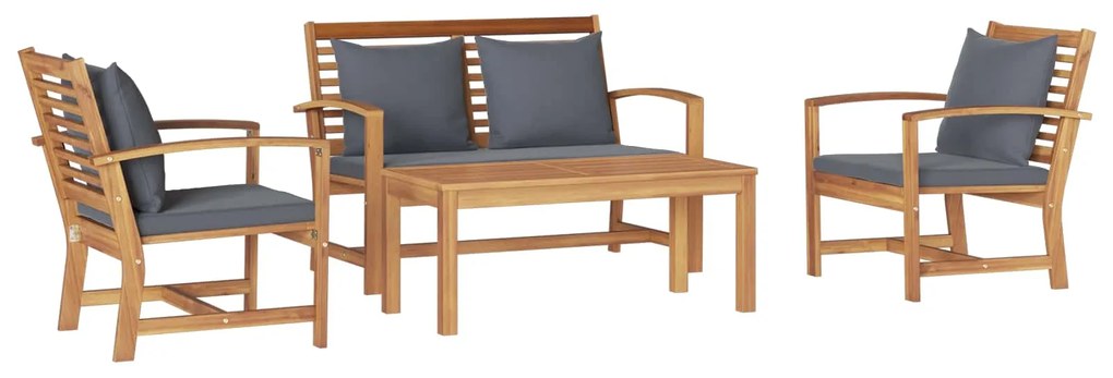 vidaXL Conjunto de Sofá de Jardim 4 pcs Natural Madeira de Teca Sólida