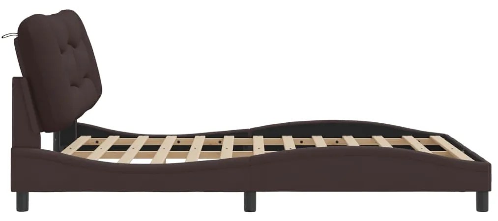 Estrutura de cama sem colchão 140x200 cm tecido castanho-escuro