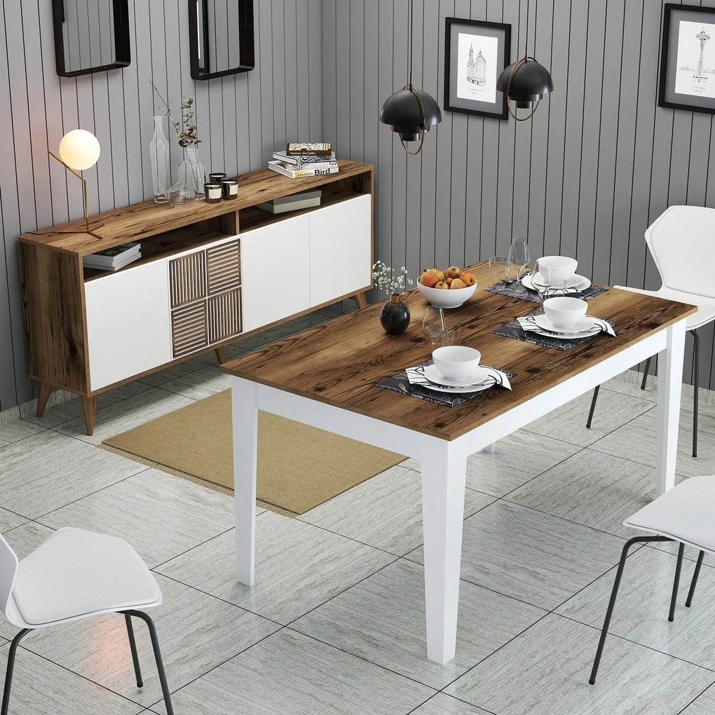 Conjunto de Mobiliário de Sala de Estar Milan500 – Nogueira e Branco –