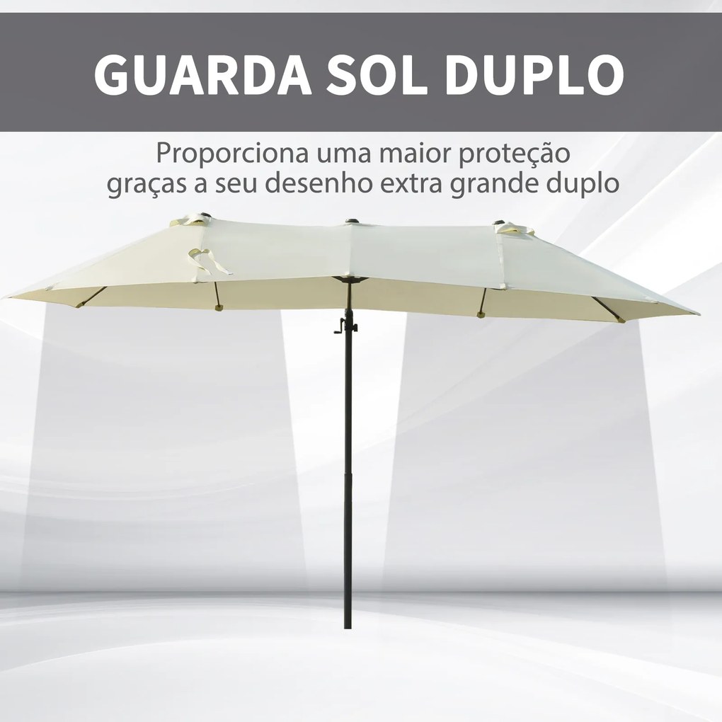 Chapéu de Sol Duplo Inclinável para Jardim Terraço Chapéu de Sol Excêntrico à Manivela com 12 Hastes de Aço 270x440x250cm Bege