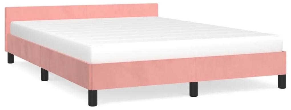 Estrutura de cama c/ cabeceira 140x190 cm veludo rosa