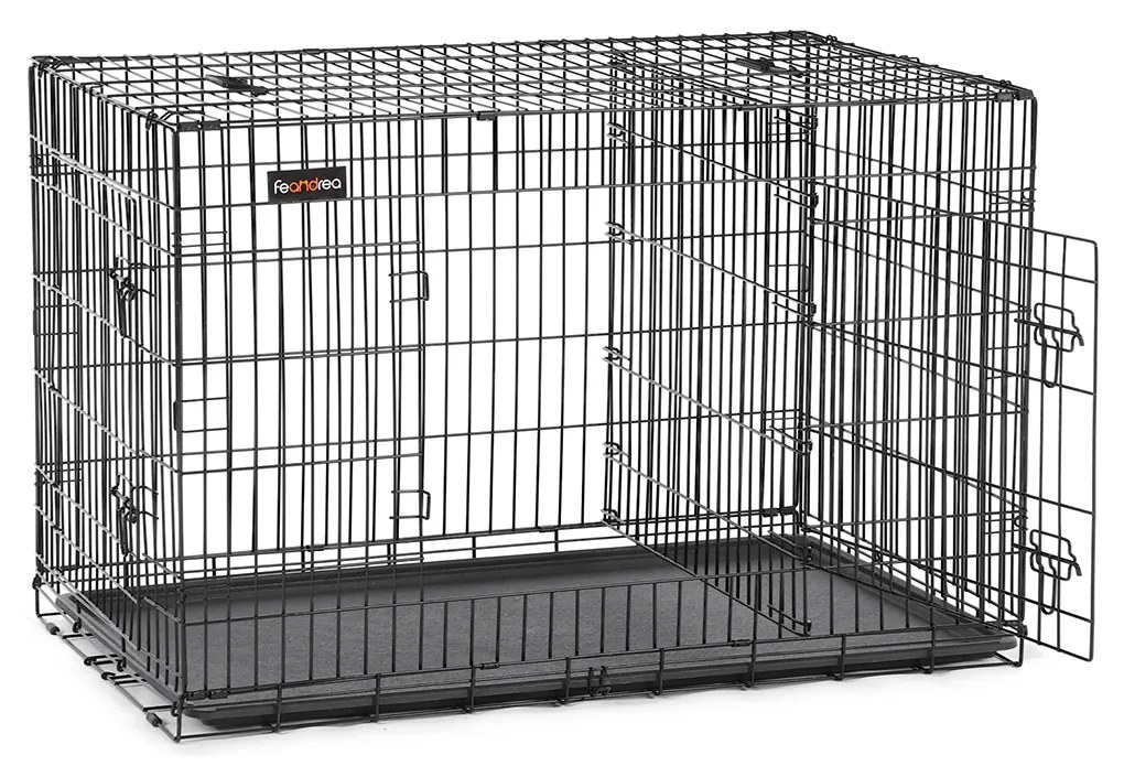 Gaiola para cães, caixa para cães com 2 portas, dobrável L (92.5 X 57.5 X 64 cm) preto