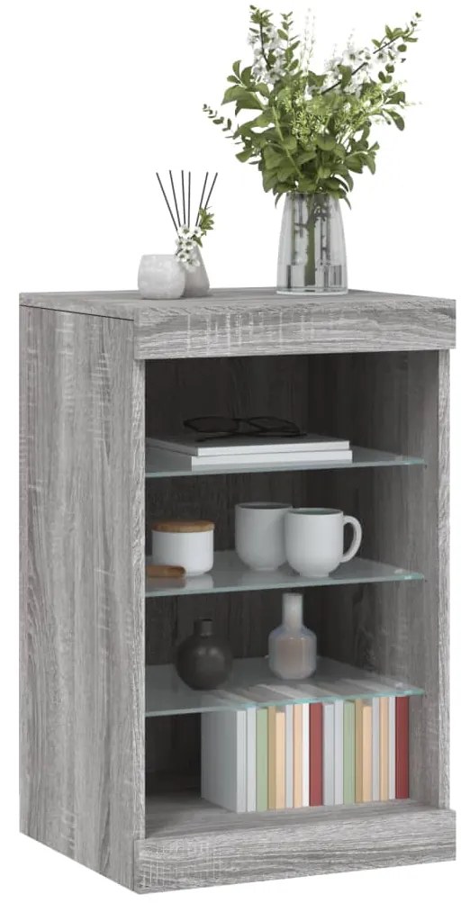 Aparador com luzes LED 41x37x67 cm cinzento sonoma