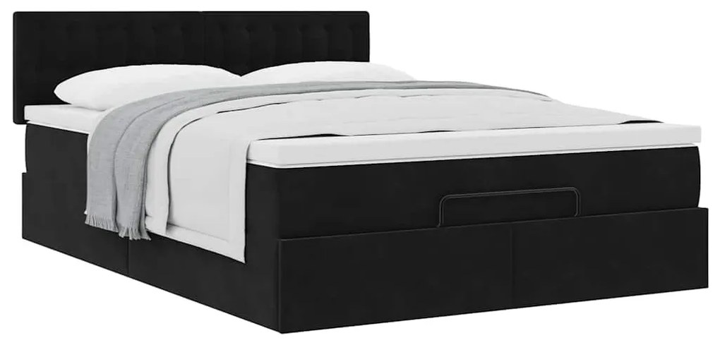 Estrutura de cama otomana com colchão 140x190 cm veludo preto