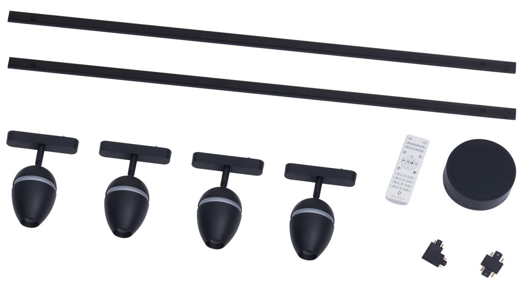 Sistema de iluminação de trilho moderno com 4 focos pretos monofásicos - Magnetic Eggy