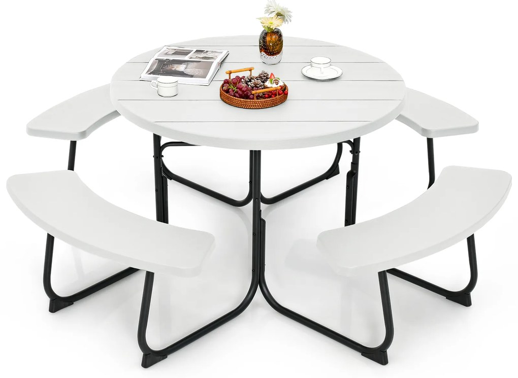 Mesa de piquenique para área externa com 4 bancos e furo para guarda-sol - preta
