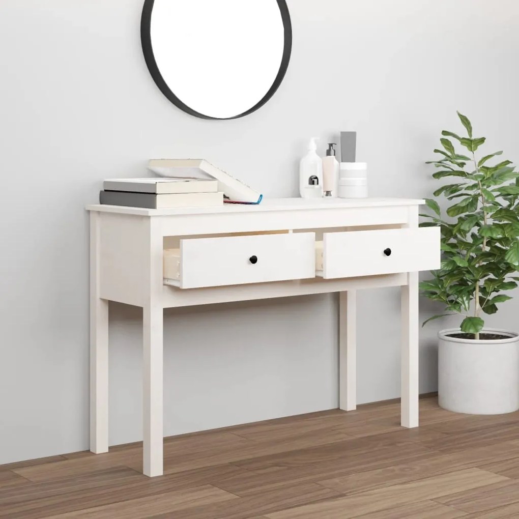 Mesa consola 100x35x75 cm pinho maciço branco