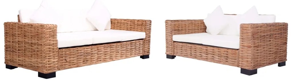 vidaXL 2 pcs conjunto sofás de jardim com almofadões vime natural
