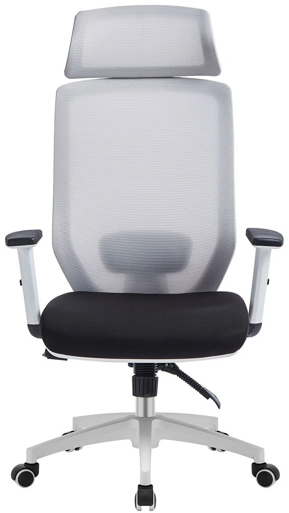 Cadeira de escritório CLAYTON, branco, rede cinza, tecido preto
