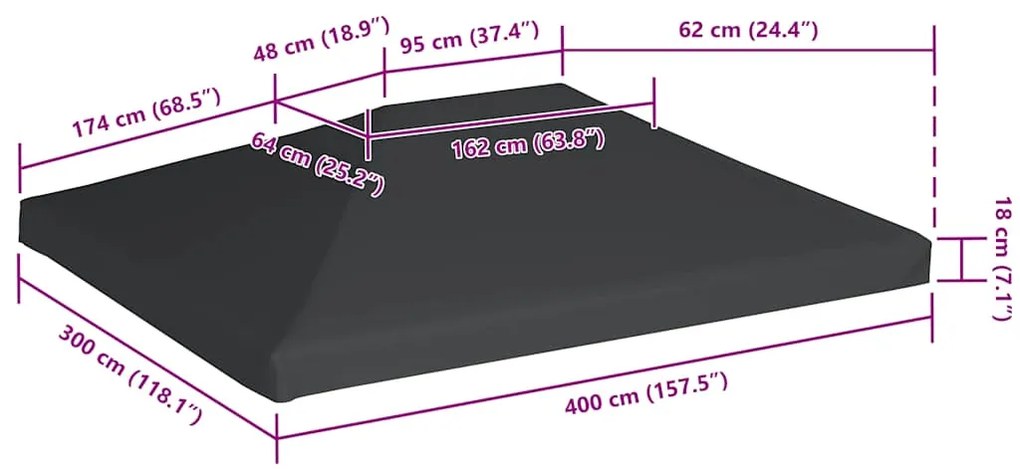 Cobertura de gazebo 310 g/m² 4x3 m cinzento