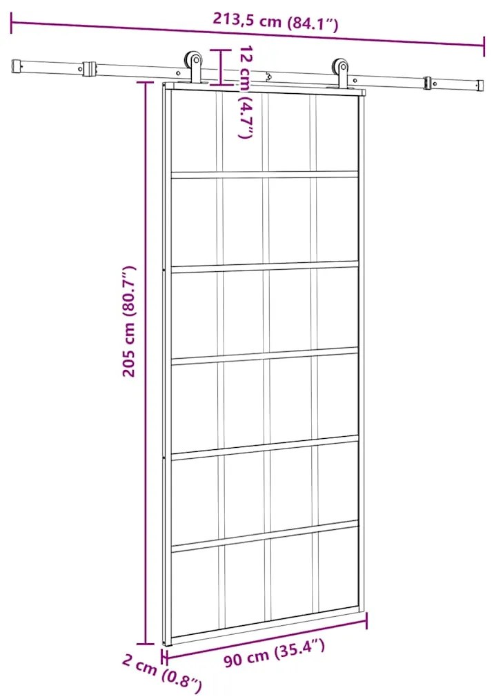 Porta deslizante c/ conj. ferragens 90x205cm vidro ESG/alumínio
