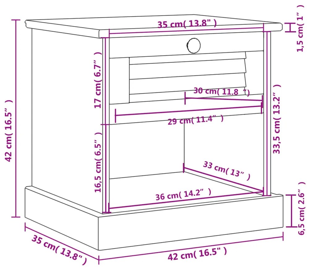 Mesa de cabeceira VIGO 42x35x42 cm pinho maciço branco