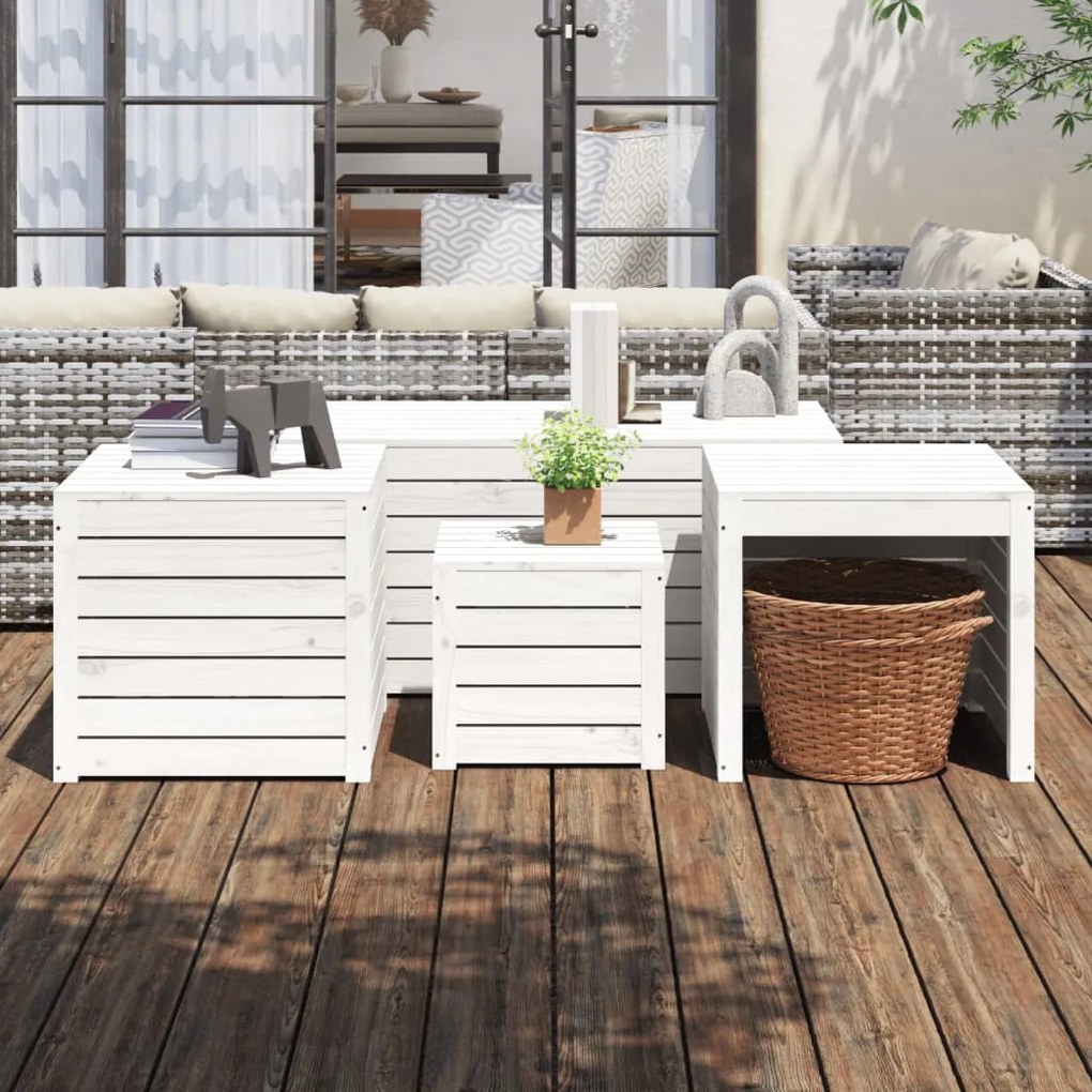 4 pcs conjunto de caixas de jardim pinho maciço branco