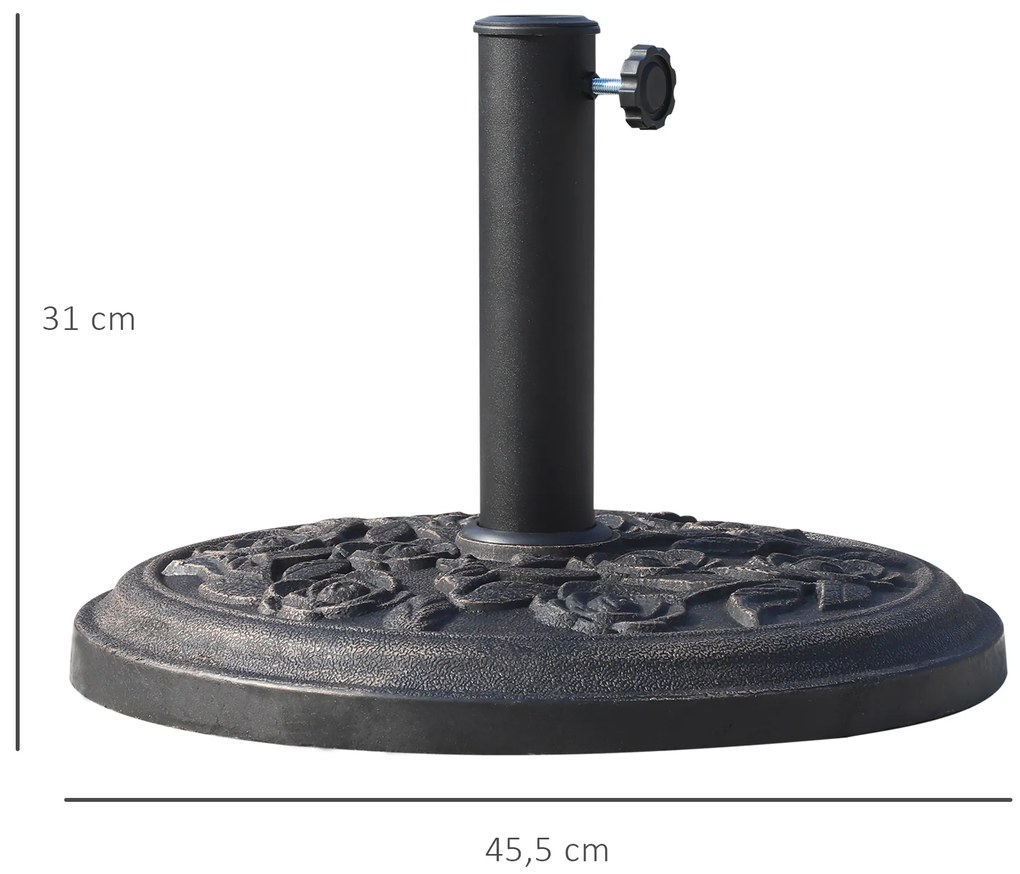 Base para Chapéu de Sol Suporte para Chapéu de Sol para Mastros de 38mm e 48mm para Jardim Exterior Ø45,5x32cm Preto e Bronze