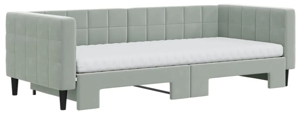 Sofá-cama c/ gavetão e colchões 90x200 cm veludo cinzento-claro