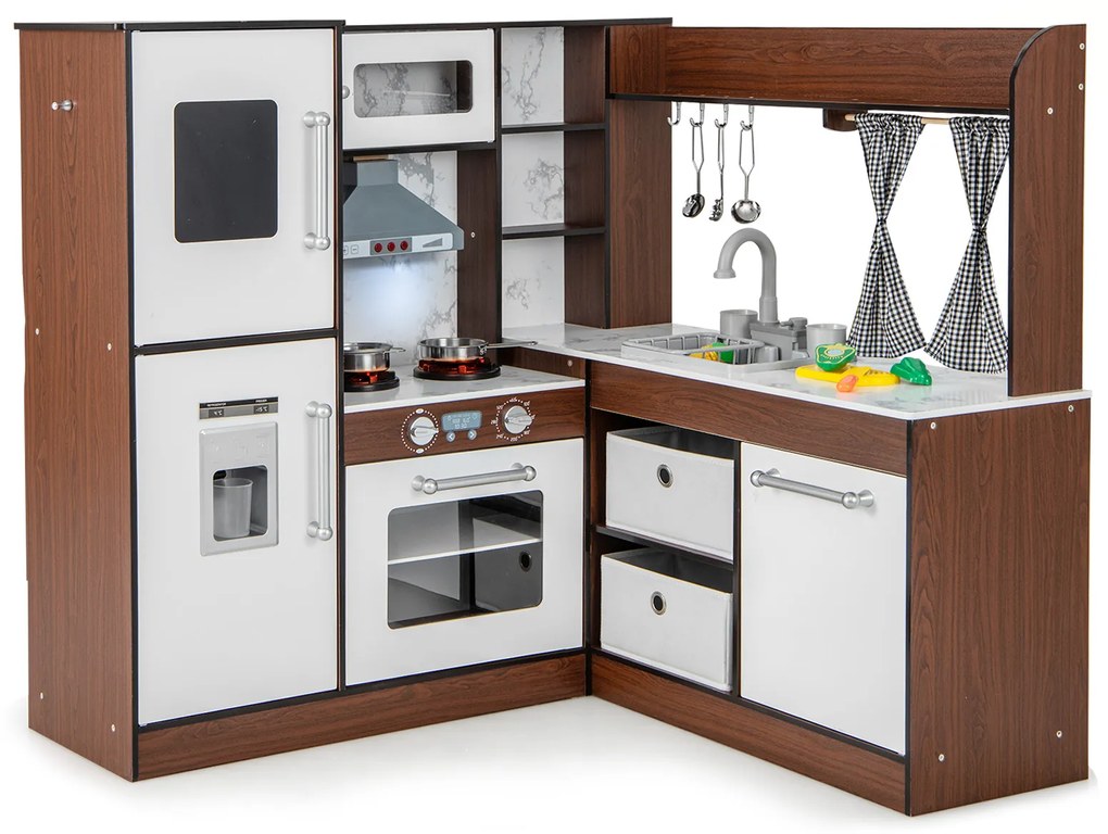 Conjunto de supermercado infantil de madeira com caixa registradora e carrinho de compras - branco